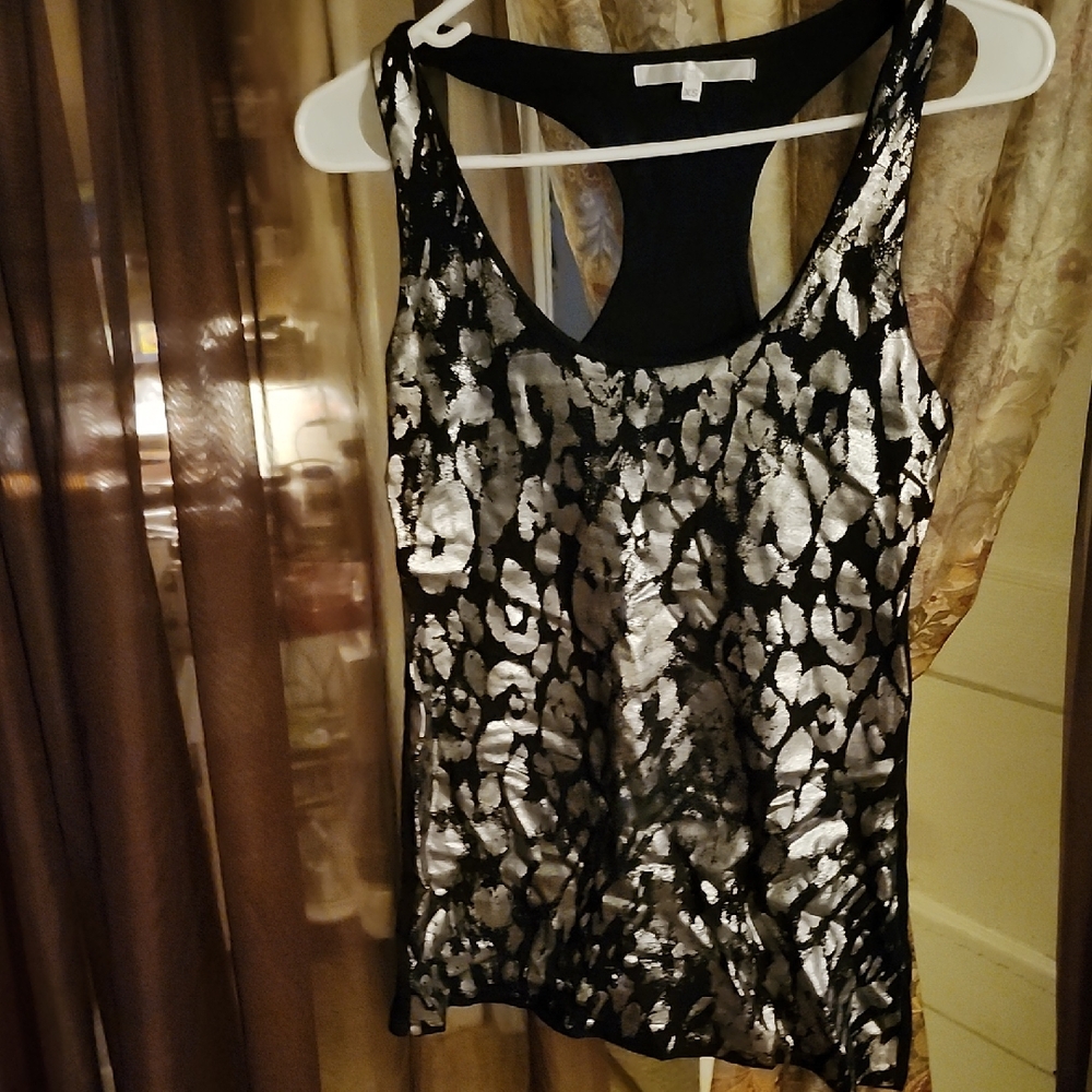Charlotte Russe Black and Silver Patterned Tank Top